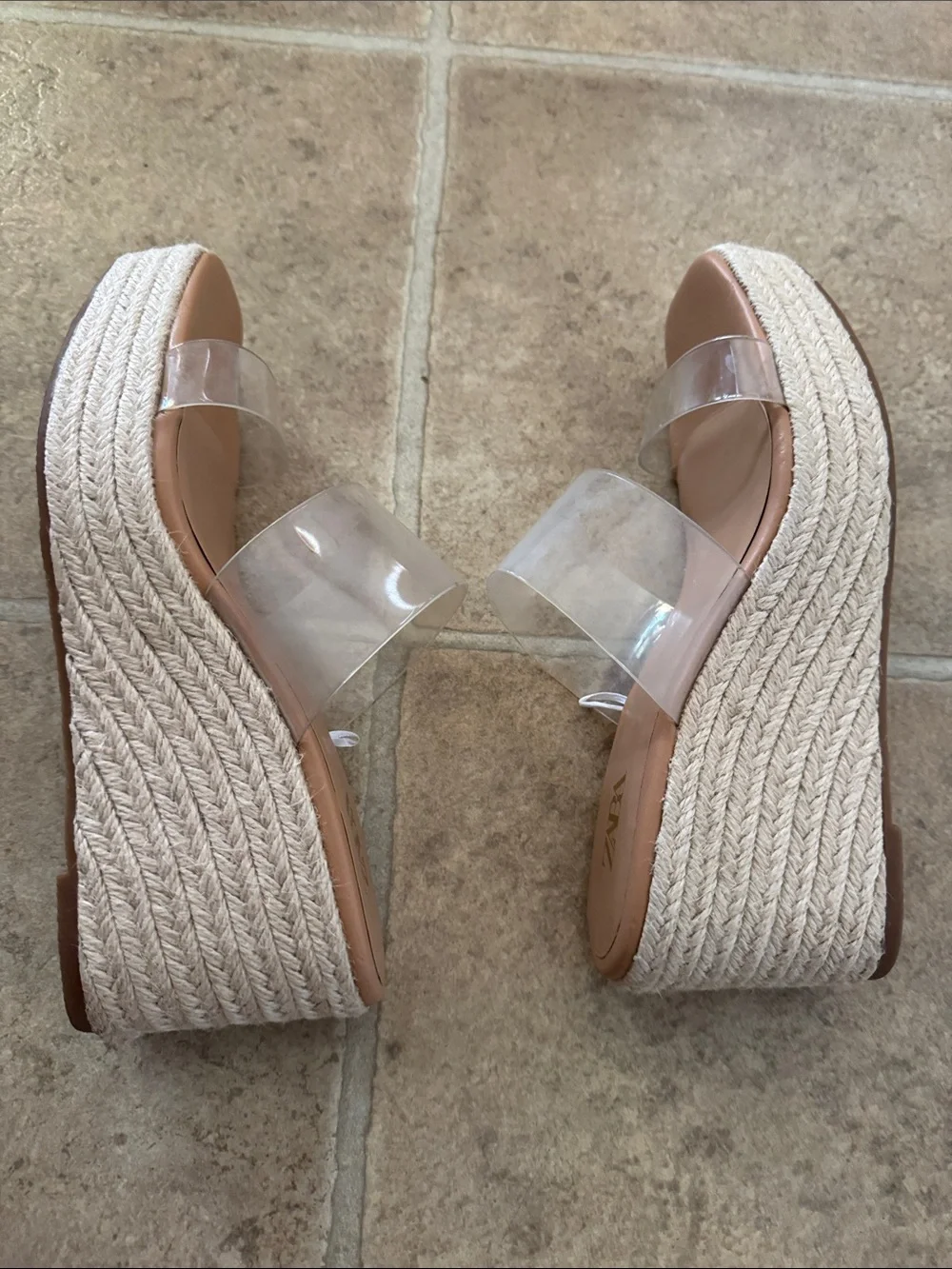 Zara Clear Strap Espadrille Platform Wedges Sandals in Tan/Clear